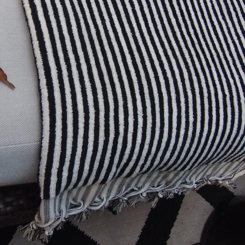 Large Black & White Striped Double Sided Turkish Beach Bath Towel